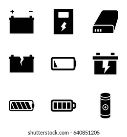 Alkaline icons set. set of 9 alkaline filled icons such as battery, baterry, low battery