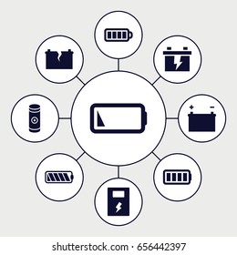 Alkaline icons set. set of 9 alkaline filled icons such as battery, baterry