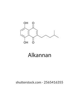 Alkannan skeletal structure diagram.Naphthoquinone compound molecule scientific illustration.