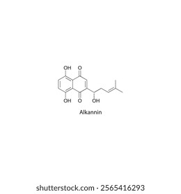 Alkannin skeletal structure diagram.Naphthoquinone compound molecule scientific illustration.