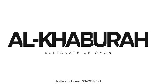 Al-Khaburah in the Oman emblem for print and web. Design features geometric style, vector illustration with bold typography in modern font. Graphic slogan lettering isolated on white background.