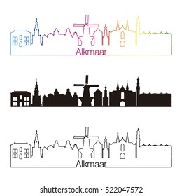 Alkmaar skyline linear style with rainbow in editable vector file