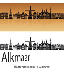 Alkmaar skyline in orange background in editable vector file