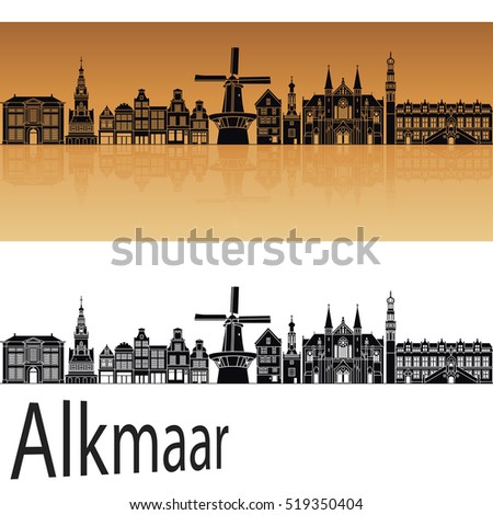 Alkmaar skyline in orange background in editable vector file