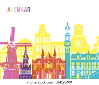 Alkmaar skyline pop in editable vector file
