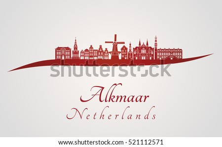 Alkmaar skyline in red and gray background in editable vector file