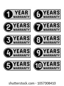 All 10 years warranty sign collection vector. Minimalist style, simple design, black and gray color.