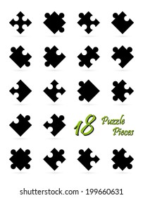 All 18 puzzle pieces - black