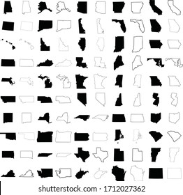All 50 States USA States Silhouette and Outline Vector