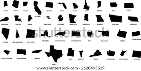 All 50 USA States Map Pixel Perfect Icons (Filled Style). Vector of the United States of America states map