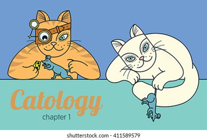 All about cats. Color vector editable illustration.