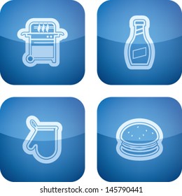 All about food, appliances, objects and other things in relation to Barbecue, pictured here from left to right, top to bottom: BBQ, Ketchup, Kitchen glove, Cheeseburger. 