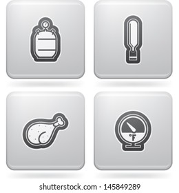 All about food, appliances, objects and other things in relation to Barbecue, pictured here from left to right: Gas cylinder, Spatula, Barbecue tongs, Grill top. 
