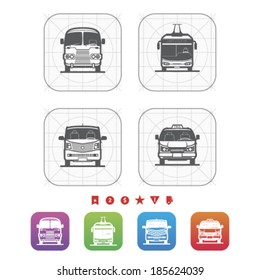 All about food, appliances, objects and other things in relation to Barbecue, pictured here from left to right, top to bottom - Old fashion bus, Trolleybus, Minibus, Taxi car.