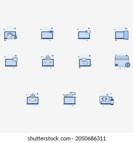 All About Laptop and personal computer blue Illustration icon set