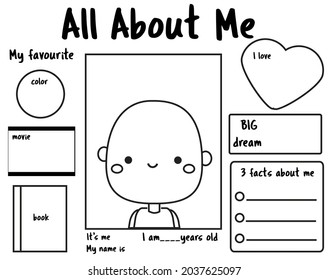 All About Me Printable Back To School. Writing Prompt For Kids Blank. Educational Children Page