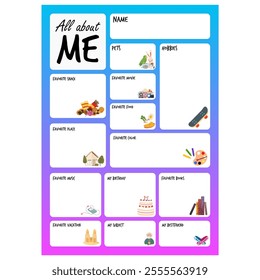 All About Me WorkSheets English customizable worksheet template gradient