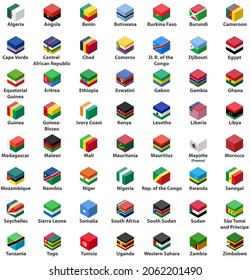 all african countries flags in cube isometric design vector set