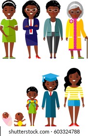 All age group of african american people.Generations woman. 
Stages of development woman - infancy, childhood, youth, maturity, old age. 
