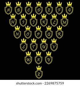 Alle Alphabete Logo-Design mit goldenem Kronenschild