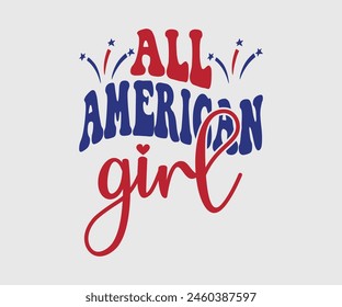 All America Girl, The 4th of July National Holiday. Vector Illustration