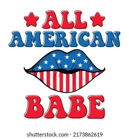 All American Babe Lips Happy 4 th July and Independence Day Vector illustration