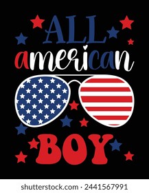 Todo American Boy Happy 4 de julio plantilla de impresión de camiseta tipografía diseño para el arte