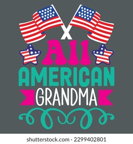 All American Grandma T-shirt Design Vector File