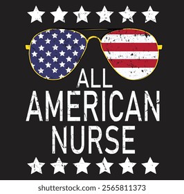 All American Nurse Scrub Memorial Day 4th of July RN 