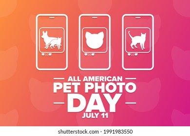 All American Pet Photo Day. July 11. Holiday concept. Template for background, banner, card, poster with text inscription. Vector EPS10 illustration
