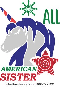 all american sister typography t-shirt design