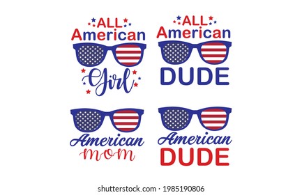 All American Sunglass Flag 4th Of July United State of America  Independence Day Vector   