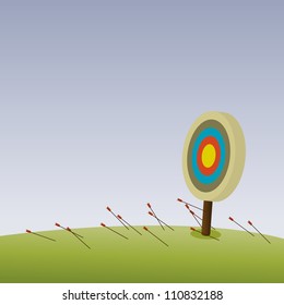 All arrows missed their target. Hell of an archer.