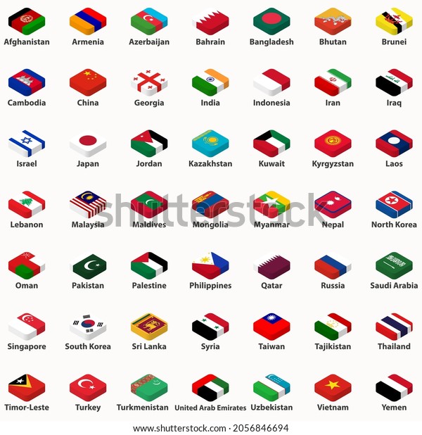 All Asian Countries Flags Isometric Top Stock Vector (royalty Free 