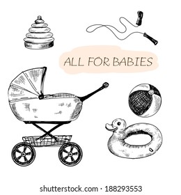 All for babies. Set of hand drawn illustrations
