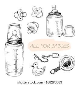 All for babies. Set of hand drawn illustrations