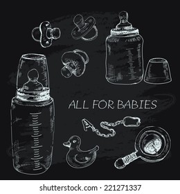 All for babies. Set of hand drawn graphic illustrations