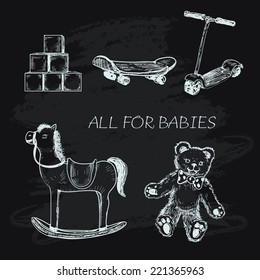 All for babies. Set of hand drawn graphic illustrations