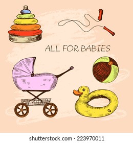 All for babies. Set of hand drawn illustrations