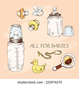 All for babies. Set of hand drawn illustrations