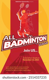 All Badminton League - Badminton championship poster  for sports event 