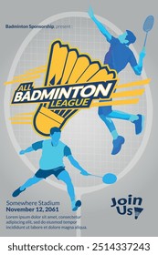 All Badminton League - Badminton championship poster  for sports event 