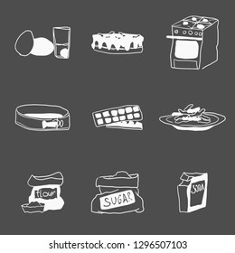 all baking ingredients and inventory doodles vector work