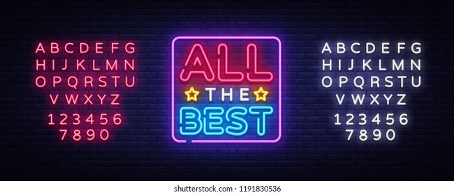 All the best Neon Text Vector. All the best neon sign, design template, modern trend design, night neon signboard, night bright advertising, light banner, light art. Vector. Editing text neon sign