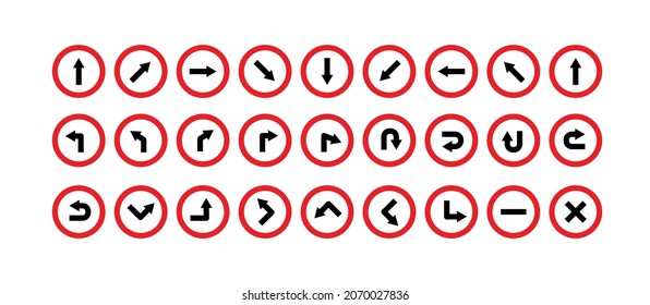 All black and red color arrow sign vector set