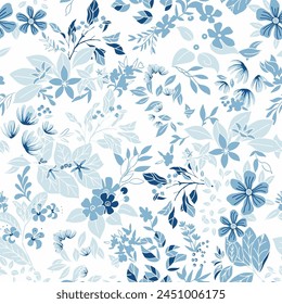 All Blue Botanicals Vector Seamless Pattern