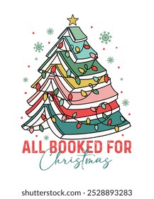 All booked for christmas vector, tree book christmas vector