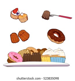 All cake. pudding.donut. White background
