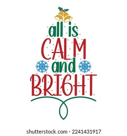 All Is Calm And Bright Christmas Tree Winter Forest Leopard Tree Vector Holiday Card Porch Sign