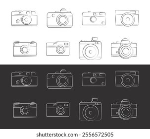 all camera set black and white outline design